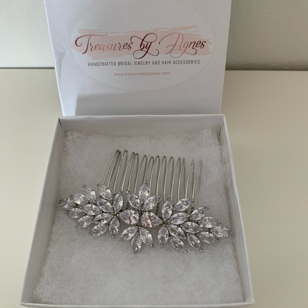 New Silver Crystal Bridal Wedding Hair Comb With Cubic Zirconia